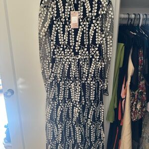 Black and White Long Sleeve Cocktail Gown